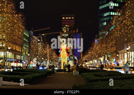 BERLIN, GERMANY-DECEMBER 23, 2014: Christmas decorations in center of Berlin in evening Stock Photo