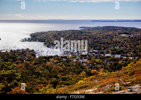 Elevated view from Mount Battie looking down on the city of Camden, Maine, USA Stock Photo