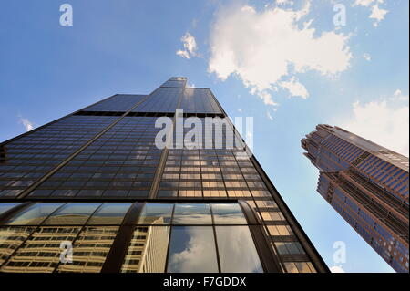 Chicago, Illinois, USA.An extreme view upward at the Willis Tower, Chicago's tallest building and once the tallest in the world. Stock Photo