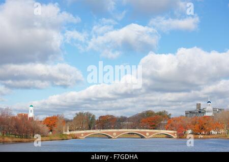 Beautiful autumn day along the Charles River at Harvard University in Cambridge, Massachusetts Stock Photo