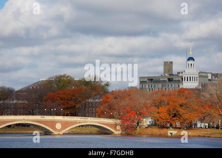 Beautiful autumn day along the Charles River at Harvard University in Cambridge, Massachusetts Stock Photo