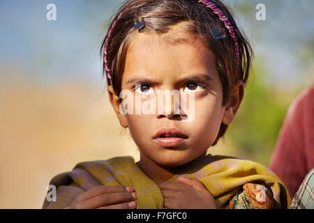 Portrait of indian hindu young child girl, Rajasthan State, India Stock Photo