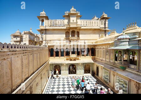 Udaipur - interior courtyard in the Udaipur City Palace, Udaipur, Rajasthan, India Stock Photo