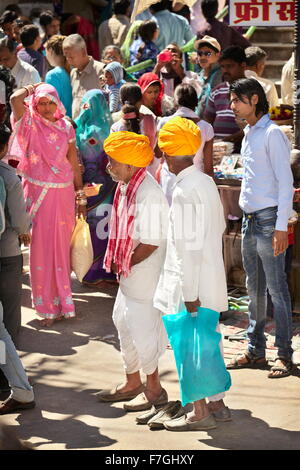 Pushkar - native india hindu people men wearing turban on the street, Pushkar, Rajasthan, India Stock Photo