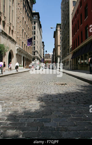 NEW YORK - JUNE 24: Old cobblestone street at Soho neighborhood in Lower Manhattan, New York City, June 24nd, 2008 in NY, USA Stock Photo