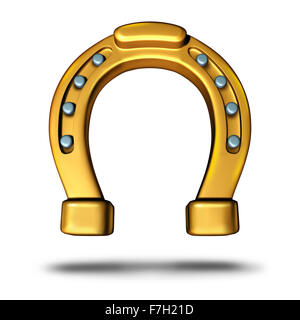 Horseshoe icon or horse shoe symbol as a good luck charm as a golden metal object as a metaphor for fortune and success or a lucky element. Stock Photo