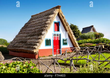 Traditional home palheiros - Santana, Madeira Island, Portugal Stock Photo
