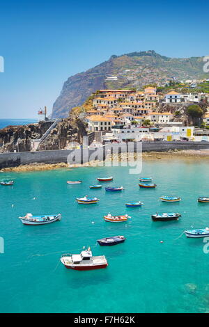 Fishing village Camara de Lobos and Cabo Girao Cliff, Madeira Island, Portugal Stock Photo