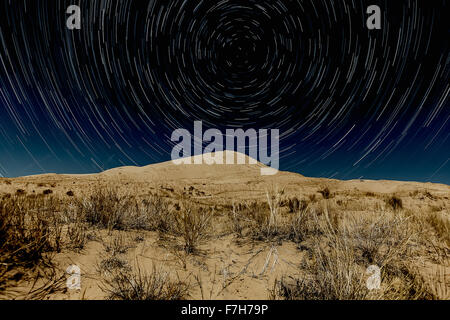 Kelso Dunes, Mojave National Preserve with star trails Stock Photo