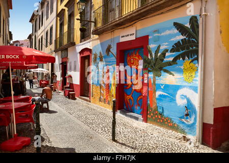 Funchal Old Town (Zona Velha), painted wall by local artist, Madeira Island, Portugal Stock Photo