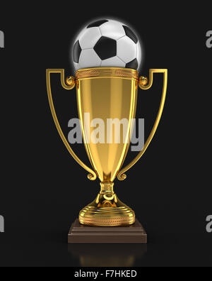 Trophy Cup and Soccer football (clipping path included) Stock Photo