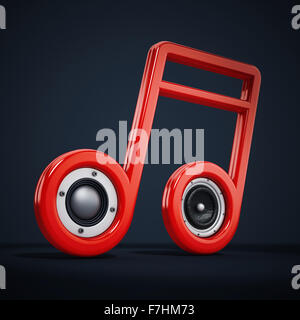 Musical note with speakers isolated on black background Stock Photo