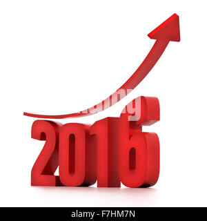 Red rising arrow on number 2016 Stock Photo