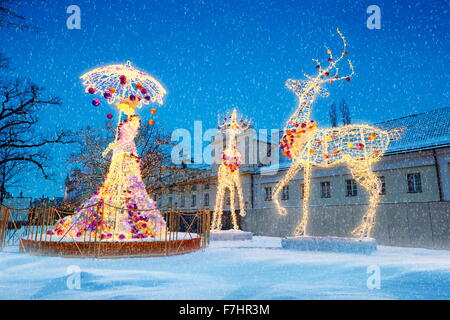 Outdoor Winter Christmas Decoration, Warsaw, Poland Stock Photo