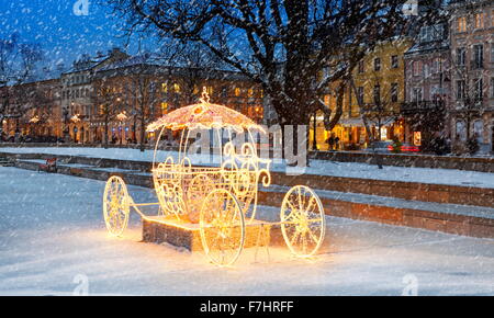 Outdoor Winter Christmas Decoration, Warsaw, Poland Stock Photo