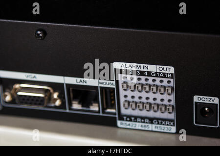 DVR Alarm Input ports on back panel Stock Photo