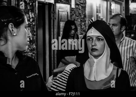 Woman Dressed As Nun With Heavy Makeup In Spanish Town Black And Stock Photo Alamy