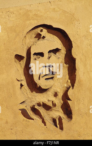 International Sand Sculpture Festival in Saint - Petersburg, August 3, 2014.Portrait of Ernesto Che Guevara from the sand. Stock Photo