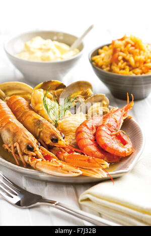 A delicious seafood platter served in a restaurant Stock Photo