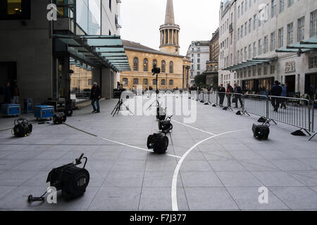 Lights being set up for The One show outside the front of the BBC Broadcasting House, Portland Place, London, England, UK Stock Photo