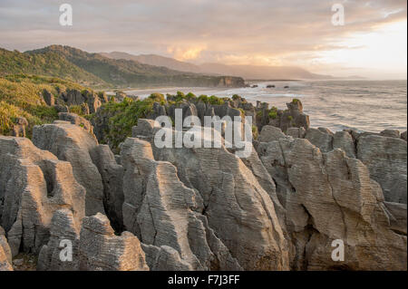 Pancake rocks in Punakaiki, South Island, New Zealand Stock Photo