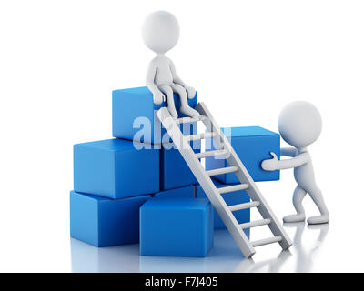 3d renderer image. White people climbing ladders. Teamwork concept. Isolated white background Stock Photo