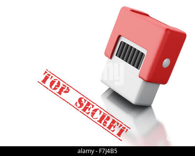 3d renderer image. Red stamp with the word top secret. Security concept. Isolated white background Stock Photo