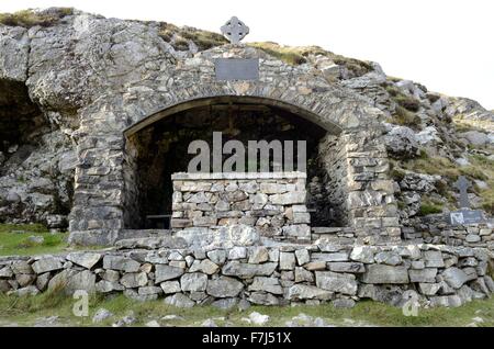 St Patrick shrine and alter at the summit of a pilgrims trail Maumturk Mountains Connemara County Galway Ireland Stock Photo