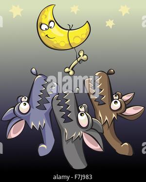 hungry wolves howl at the moon, vector illustration Stock Vector