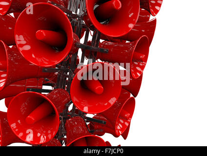 Let there be loud / 3D render of a tower of bright red loudspeakers Stock Photo