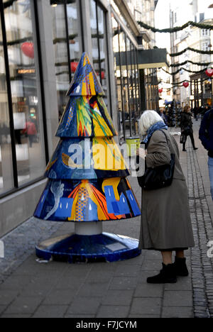 Copenhagen, Denmark. 1st December, 2015. Christmas tree as aart exhibit at stroget infrom Illum department store Credit:  Francis Dean/Alamy Live News Stock Photo