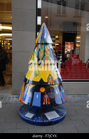 Copenhagen, Denmark. 1st December, 2015. Christmas tree as aart exhibit at stroget infrom Illum department store Credit:  Francis Dean/Alamy Live News Stock Photo