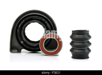 Set of bearing of the propeller shaft support bearing and shaft seal. Isolate on white. Stock Photo