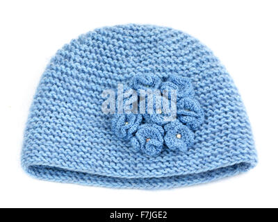 blue knitted hat isolated on white background Stock Photo