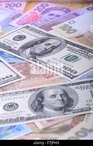 Ukrainian hryvnia and the american dollars Stock Photo