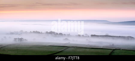 Mist rising over East Halton and Embsay in Lower Wharfedale