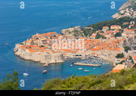 Dubrovnik, Dubrovnik-Neretva County, Croatia.  Overall view of the old city and the port. Stock Photo