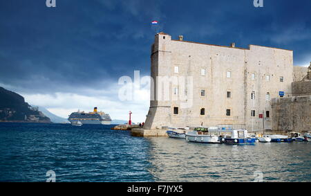 Dubrovnik, St John's Fortress and harbor, Croatia Stock Photo
