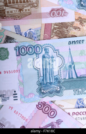 Russian money background. Rubles banknotes closeup texture Stock Photo