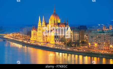Budapest - View at Parliament Building, Danube River, Budapest, Hungary Stock Photo