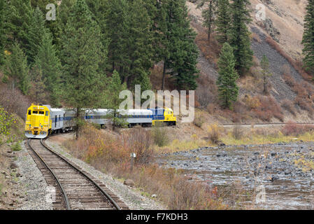 Eagle Cap Excursion Train in the Grande Ronde River Canyon in Northeast Oregon. Stock Photo