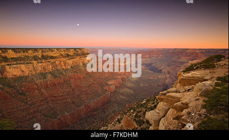 Moon and Grand Canyon from Yaki Point, Grand Canyon National Park, Arizona USA Stock Photo