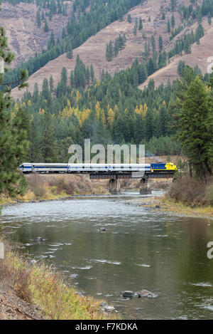 Eagle Cap Excursion Train in the Grande Ronde River Canyon in Northeast Oregon. Stock Photo