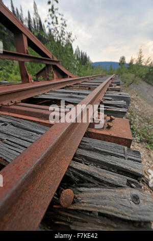 Old mine railway above the town of Wells, British Columbia Stock Photo