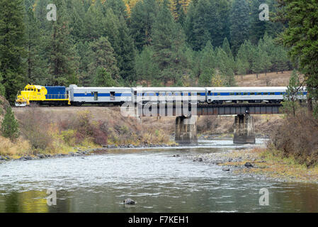 Eagle Cap Excursion Train in the Grande Ronde River Canyon in Northeast Oregon. Stock Photo