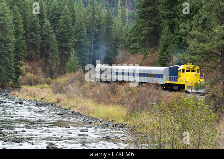 Eagle Cap Excursion Train in the Grande Ronde River Canyon in Northeast Oregon. Stock Photo