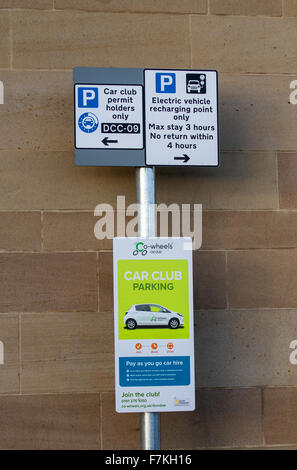 Electric Vehicle recharging point for car club permit holders only along Dock Street in Dundee, UK