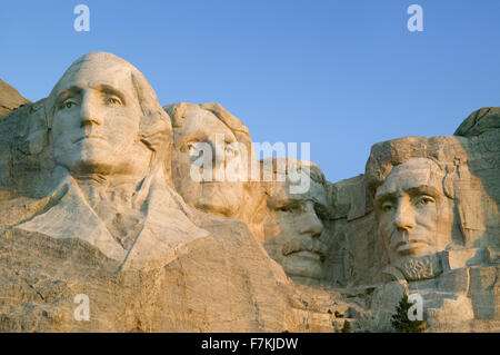 Sunrise on Presidents George Washington, Thomas Jefferson, Teddy Roosevelt and Abraham Lincoln at Mount Rushmore National Memorial, South Dakota Stock Photo
