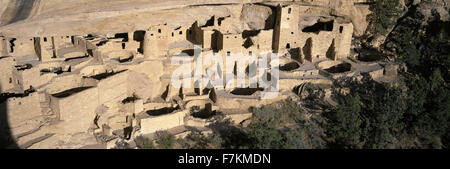 Panoramic view of Cliff Palace cliff dwelling Indian ruin, the largest in North America, Mesa Verde National Park, Southwestern Colorado Stock Photo