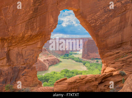 The Window,  Canyon de Chelly National Monument, Arizona, Large sandstone natural arch framing canyon Stock Photo